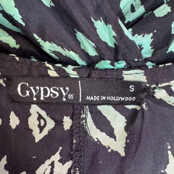 Vintage Y2k Gypsy 05 100% Silk Black Green Tribal Print Maxi Sun Dress Size S - Picture 11 of 12